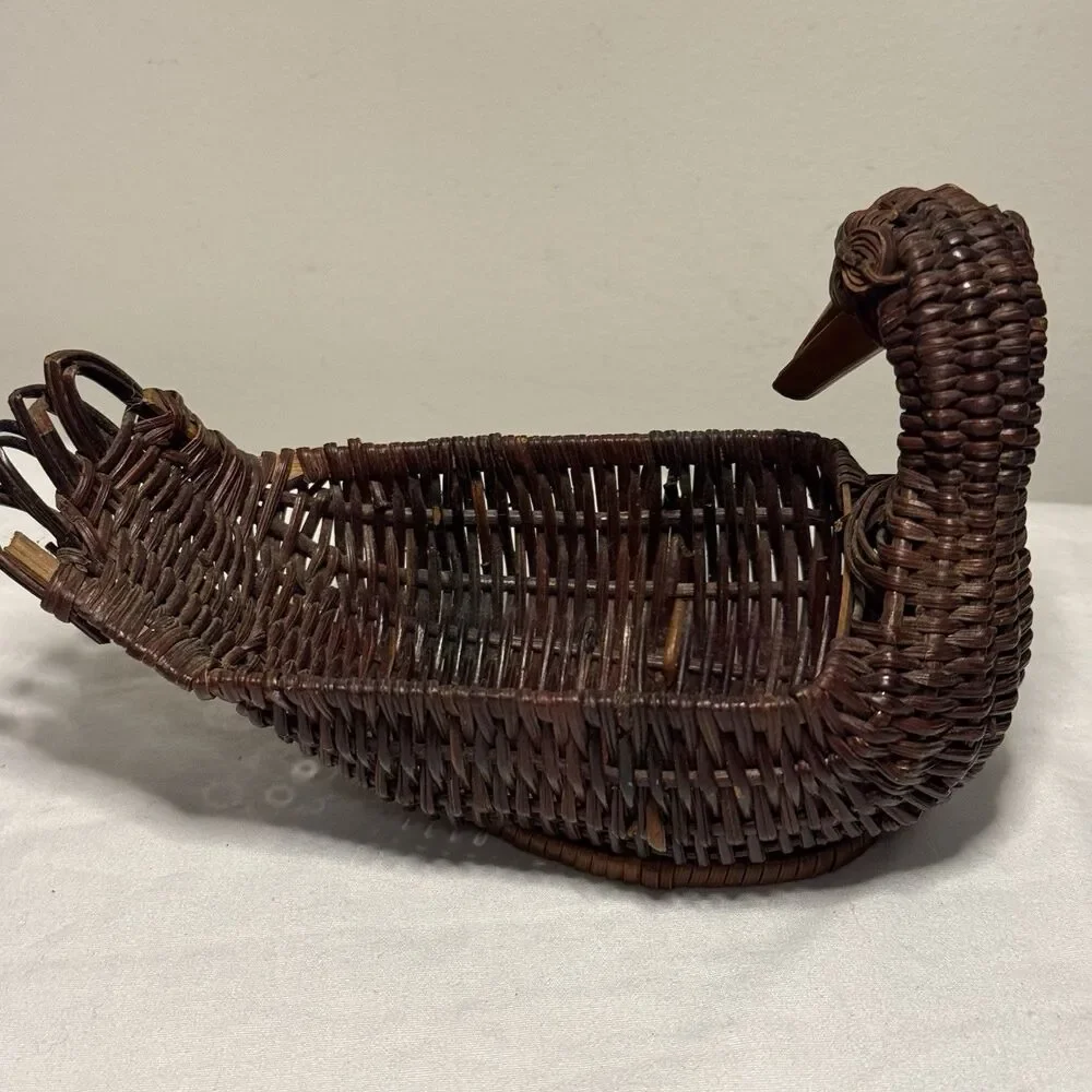 Ratan Wicker Turkey and Duck Baskets Vintage Tableware Decor Set  2 Thanksgiving